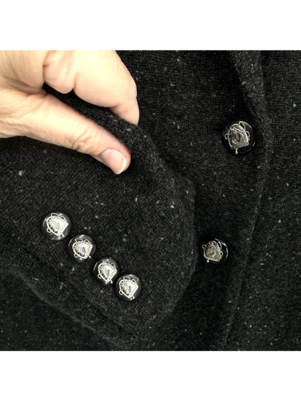 LAUREN RALPH LAUREN jacket blazer charcoal gray 8P equestrian horse head buttons - Picture 6 of 8